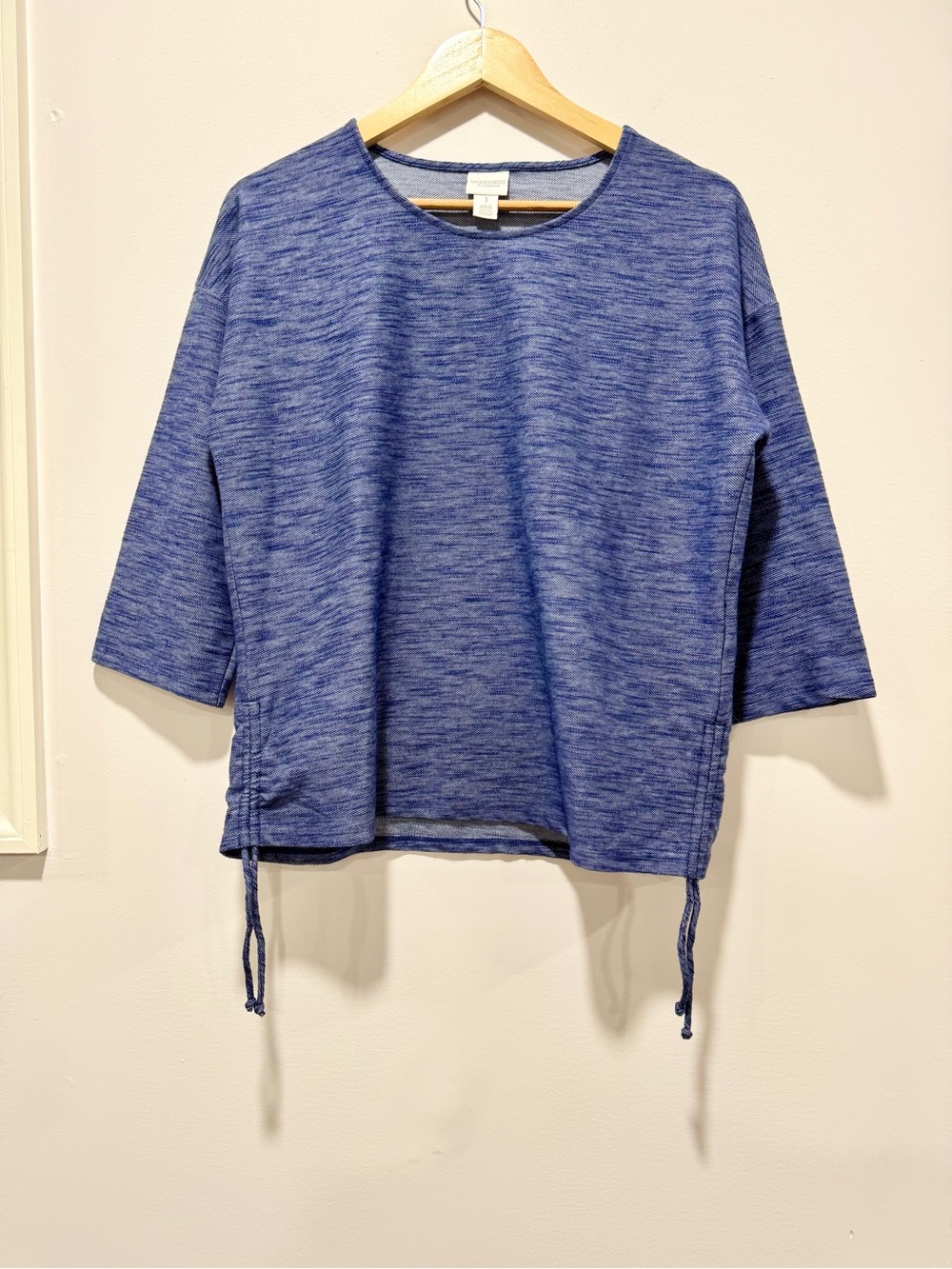 Chico's Weekends Blue Space Dye Cinch Hem Knit Top Size 1 M/L 10-12